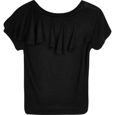 Mini girls black frilly t-shirt